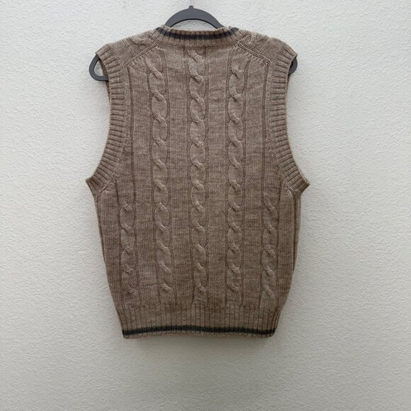 VTG Boston Traders 100% Wool Cable Knit Grandpa Vneck Sweater Vest Mens sz Large - Picture 5 of 7